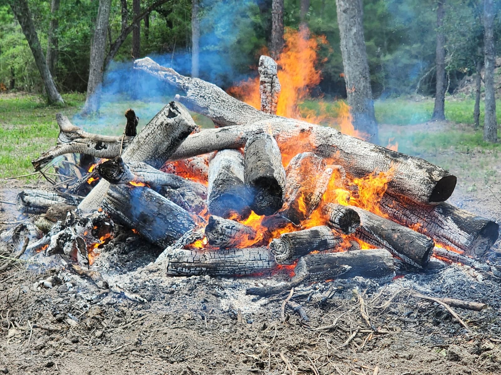 Debris pile burning land clearing Texas